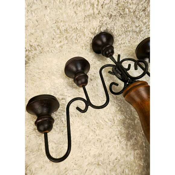 Vintage Wooden & Metal 5-Arm Candelabra Candle Holder With Intricate Design - Picture 11 of 12